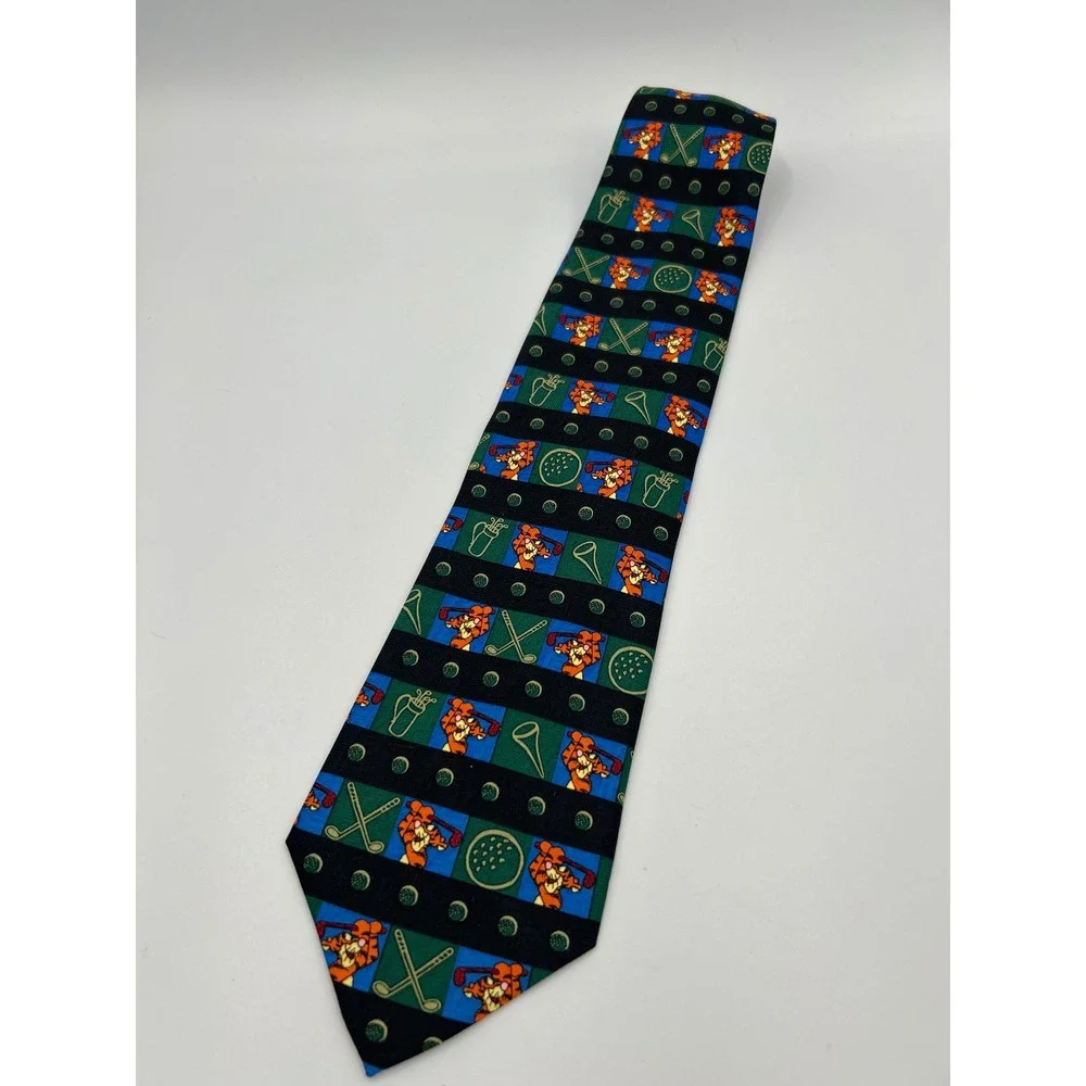 Kelloggs Tony‎ the Tiger Golf Tie Vintage 1994 Black Green Blue Novelty Mens